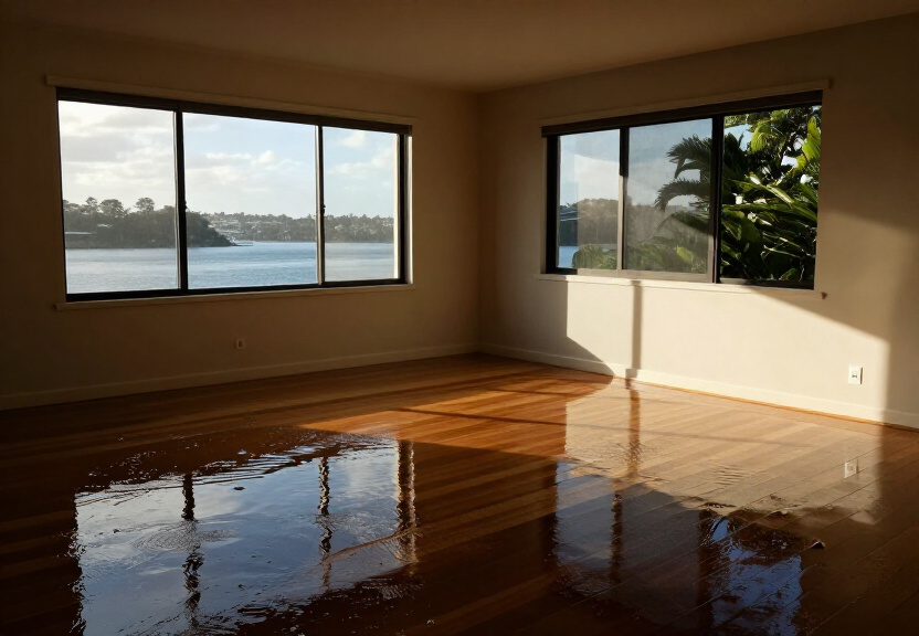 Flooded living room in Prospect home before restoration